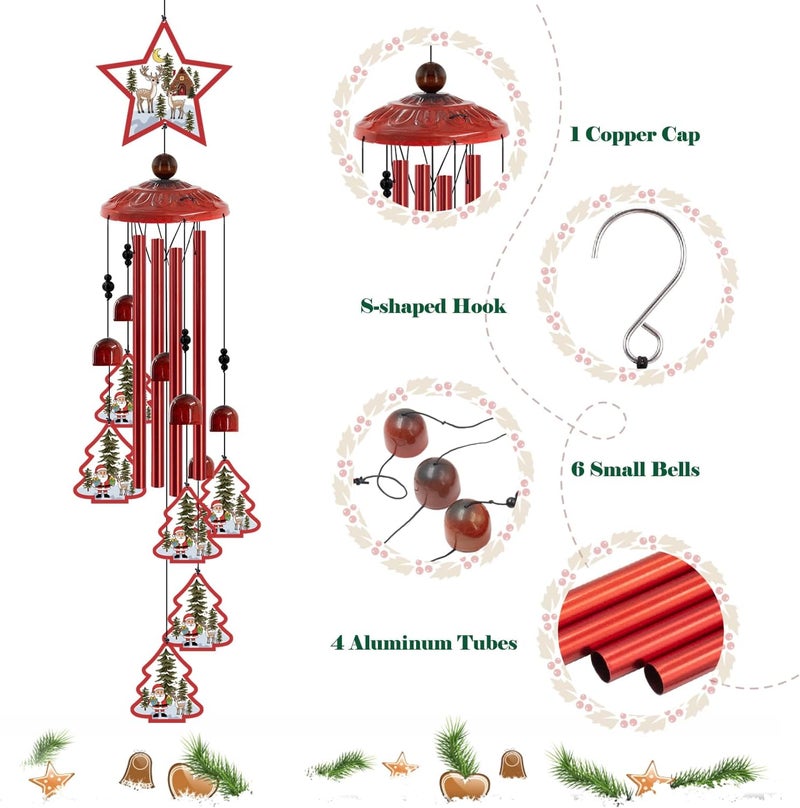 Howarmer Christmas Wind Chimes for Outside, 35'' Metal Christmas WindChimes Gifts for Women/Men, Decoration for Outdoor, Home, Garden, Patio, Backyard - Image 3